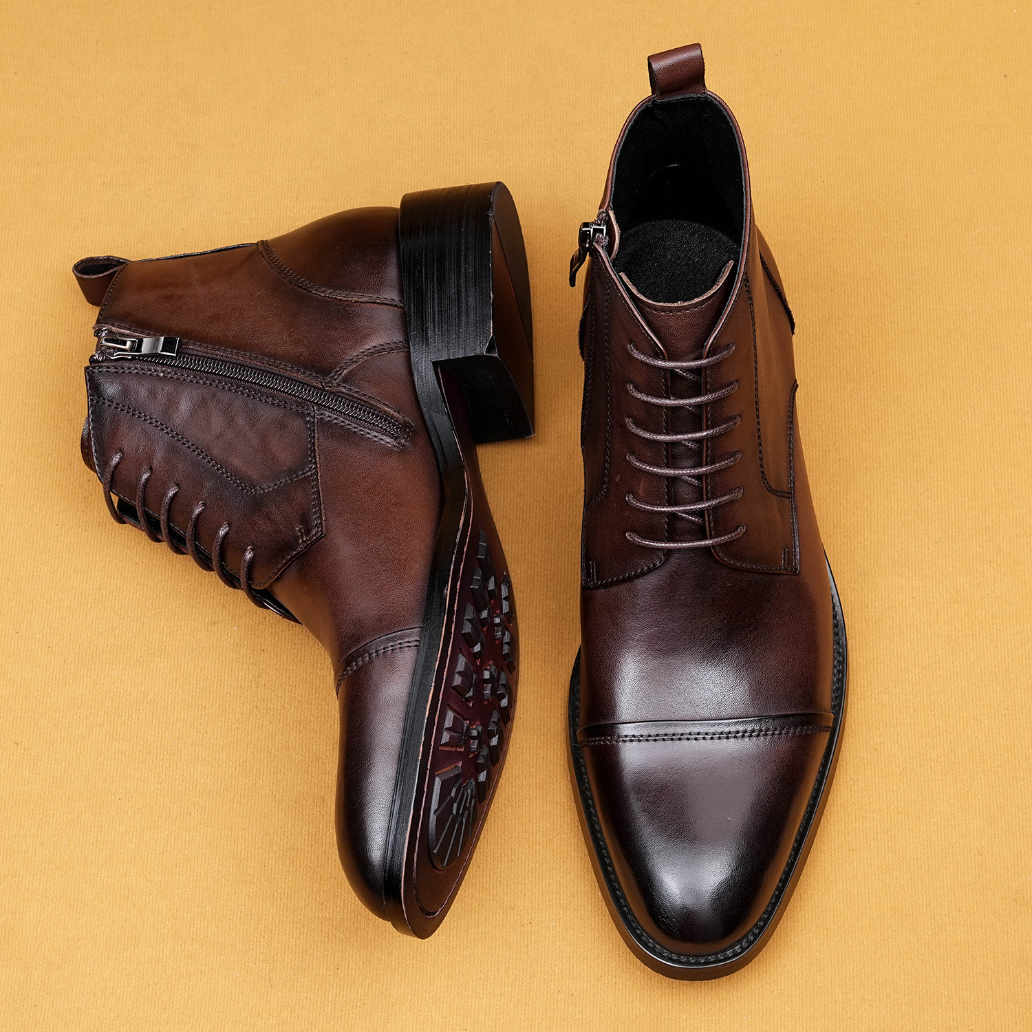 Men's Full-Grain Leather Zipper Slip-On Martens Ankle Boots