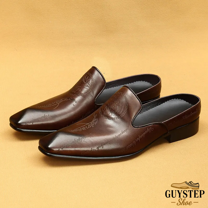 GUYSTEP™ Men's Genuine Leather British-Style Letter-Printed Mules