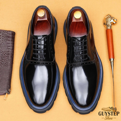GUYSTEP™Men's Genuine Leather Glossy Thick-Sole Casual Brogue Derby Shoes