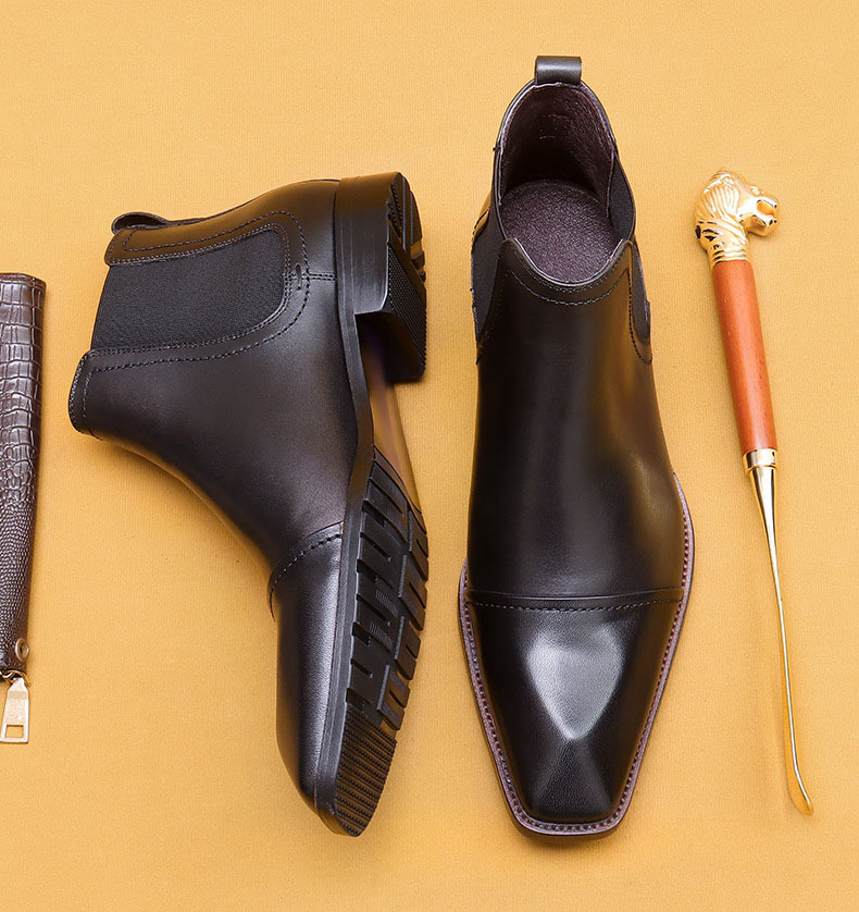Men's Genuine Leather Square-Toe Chelsea Boots