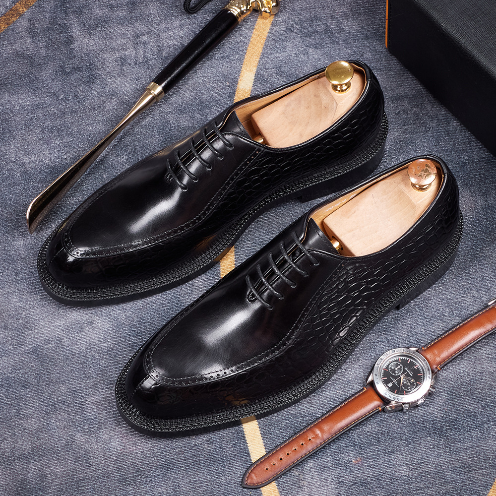 Men's handmade genuine leather pointed-toe derby shoes
