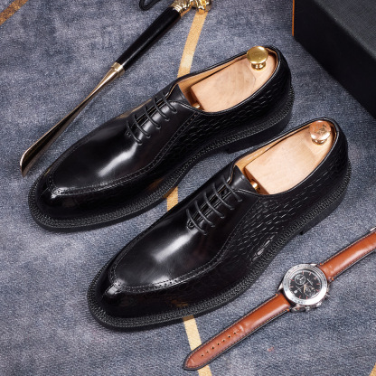 Men's handmade genuine leather pointed-toe derby shoes