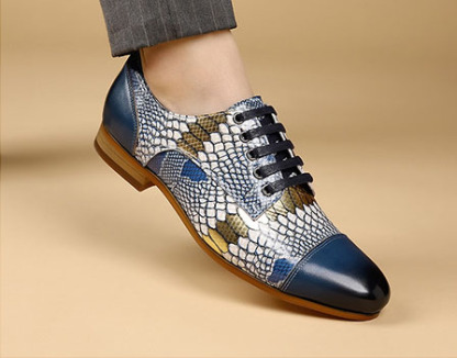 Men's Cowhide Snake Print Patchwork Oxford Shoes