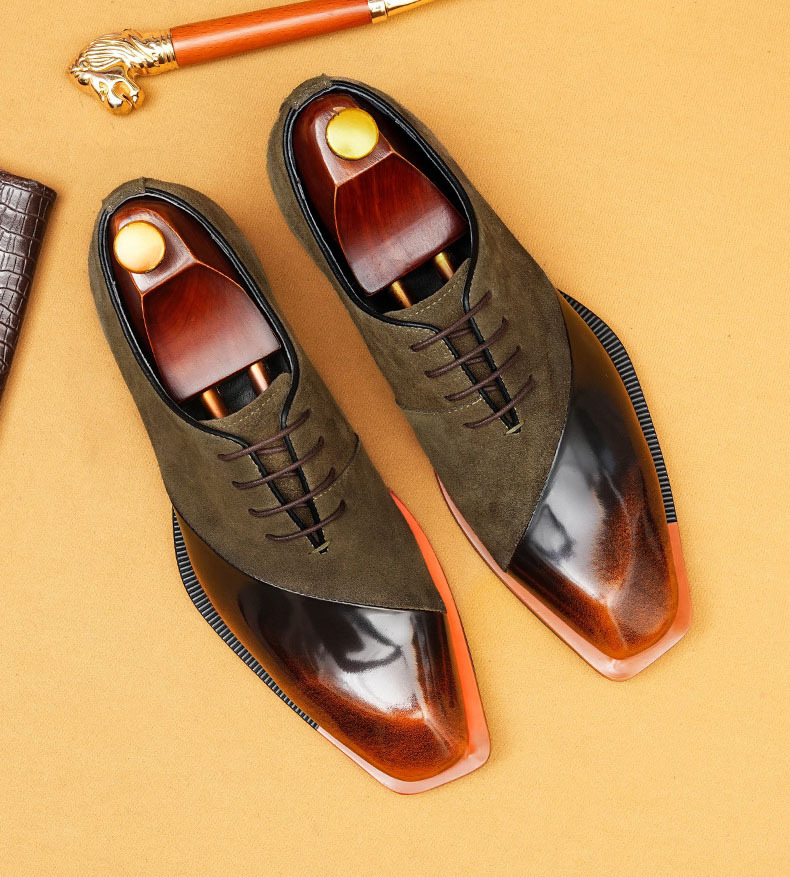  Stylish Men's Suede & Leather Two-Tone Oxfords - Square-Toe Business Formal Shoes