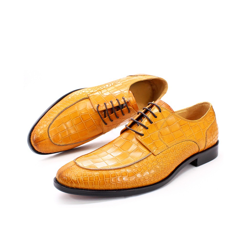 Men's Cowhide Crocodile-Embossed Derby Shoes - Yellow & Blue