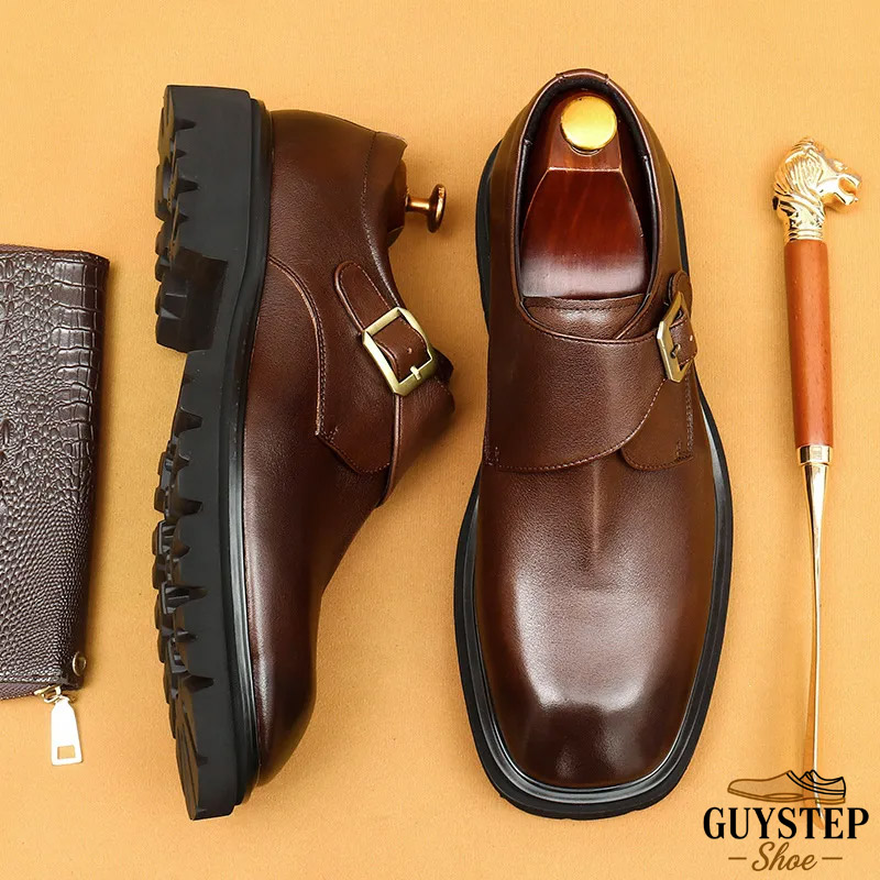GUYSTEP™Men's Genuine Leather Square-Toe Wide-Fit Monk Shoes