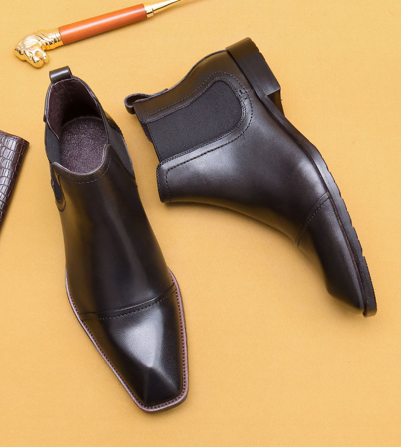 Men's Genuine Leather Square-Toe Chelsea Boots