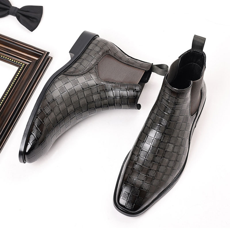 Men's Glossy Checkered Chelsea Boots