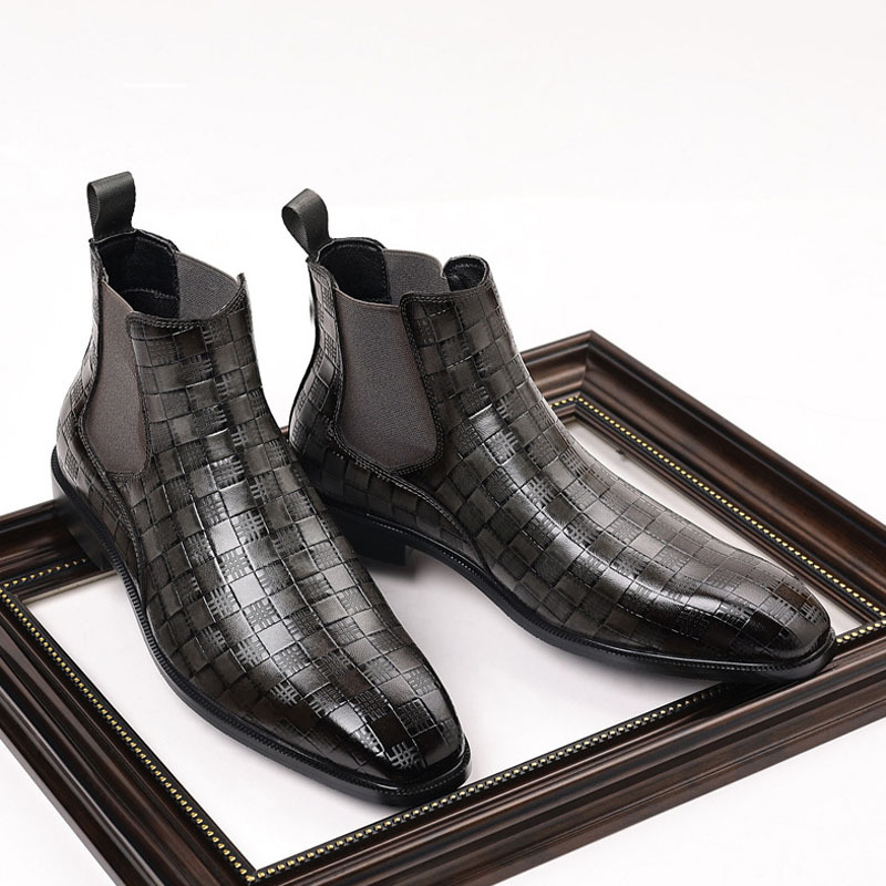 Men's Glossy Checkered Chelsea Boots