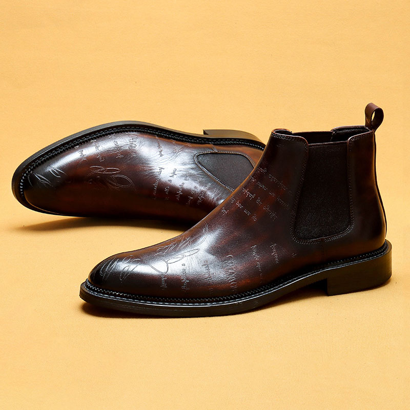 Men's Genuine Leather Brogue-detailed Fleece-lined Chelsea Boots