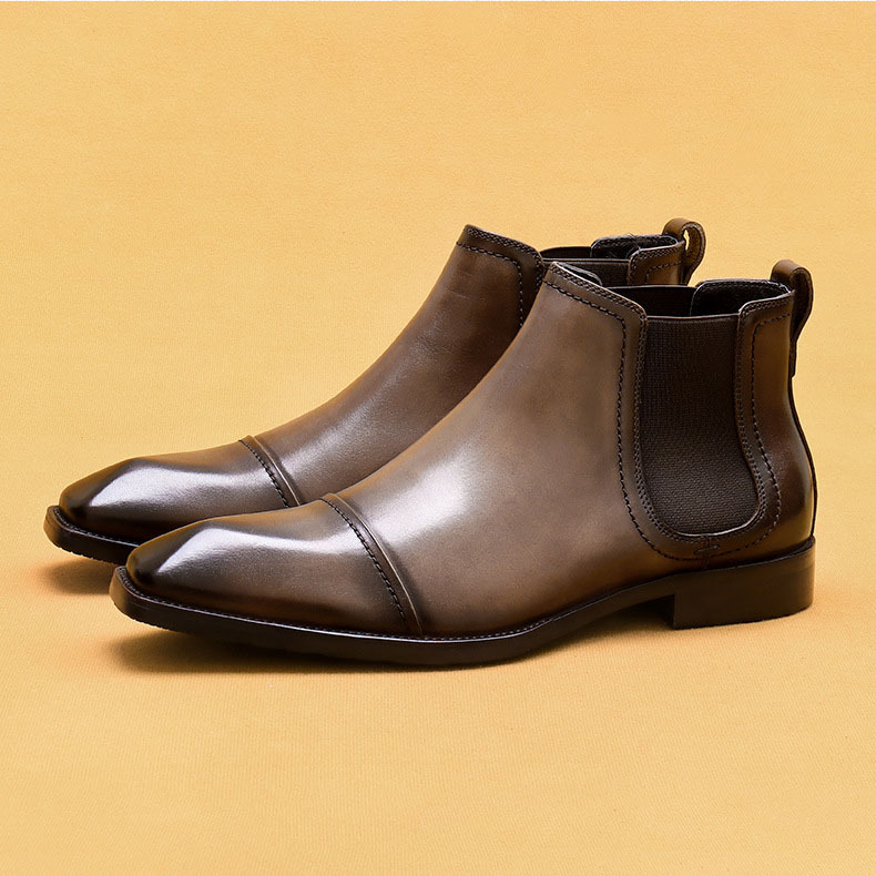 Men's Genuine Leather Square-Toe Chelsea Boots