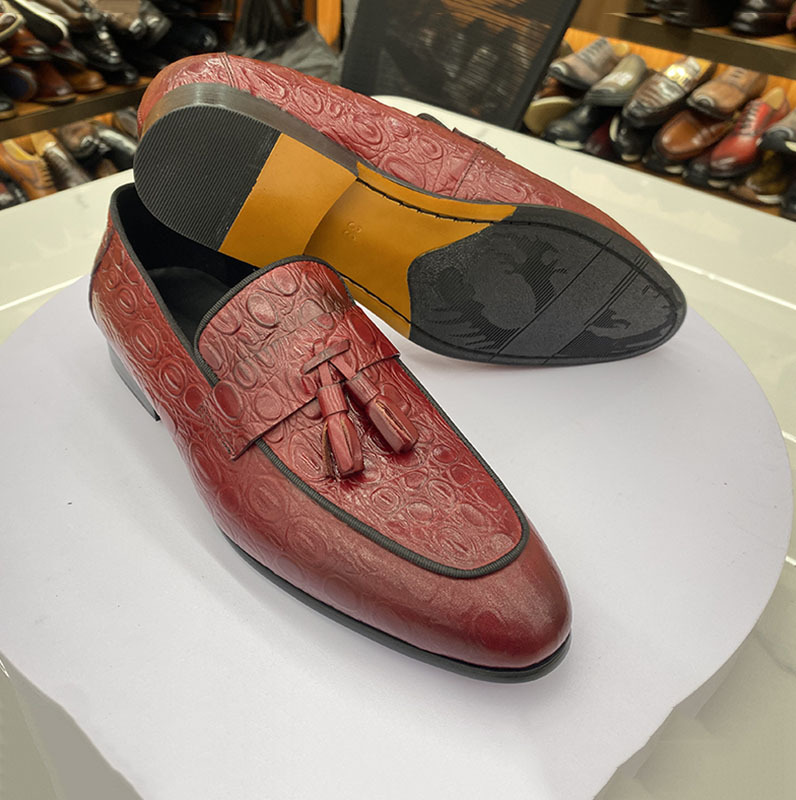 Men's Genuine Leather Croc-Embossed Tassel Loafers