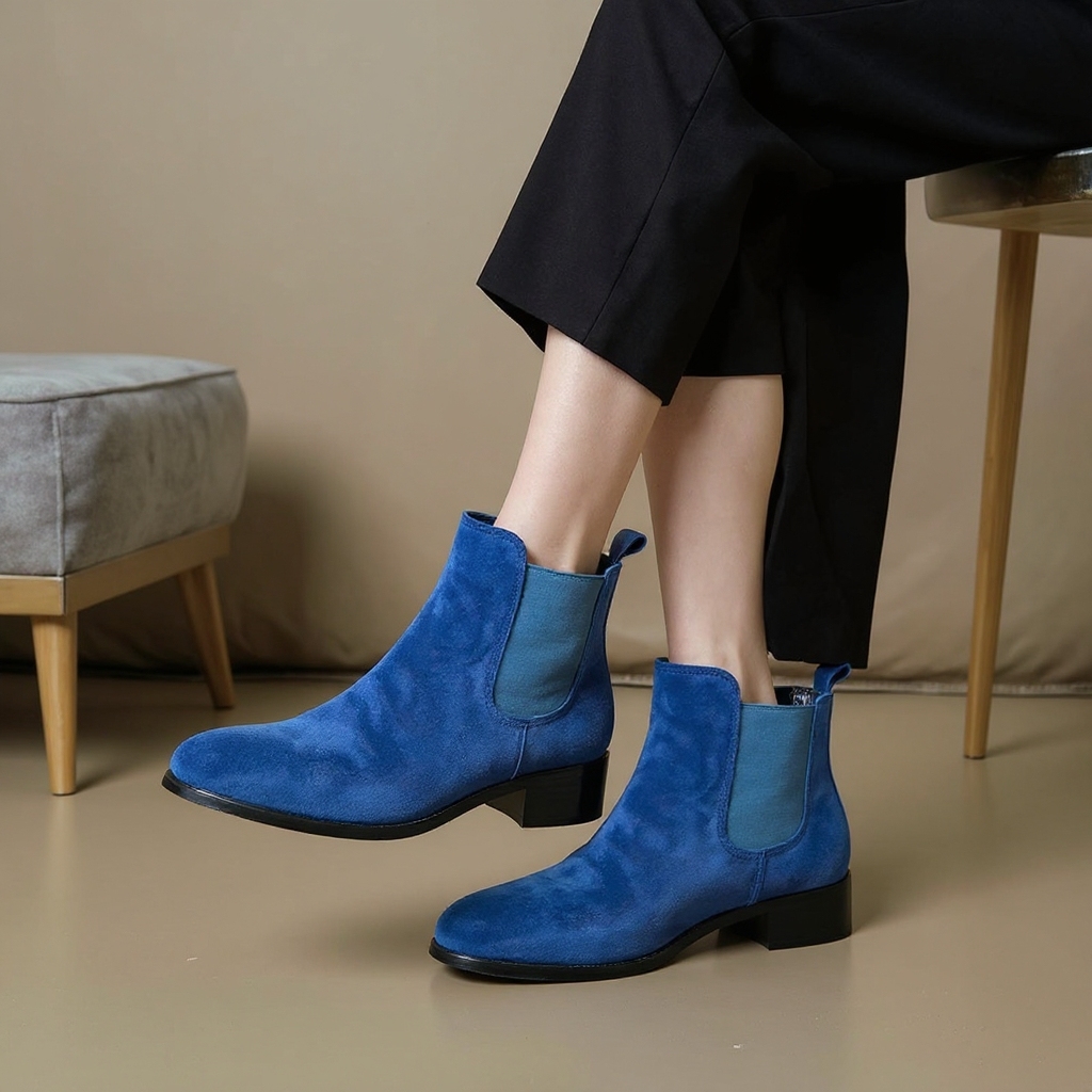 Men's blue leather Chelsea boots