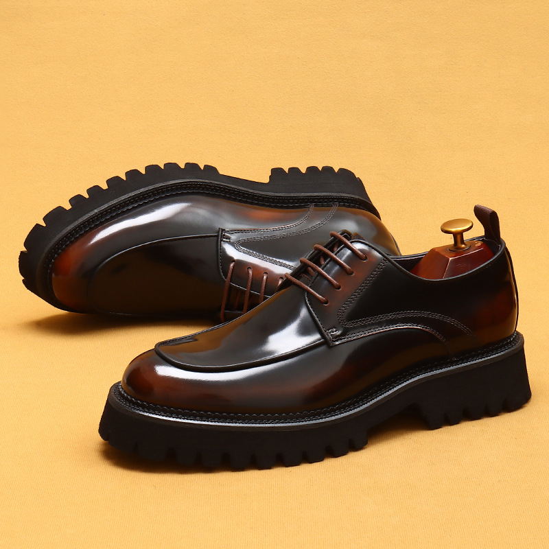 Men's Genuine Leather Round-Toe Platform Elevated Derby Shoes
