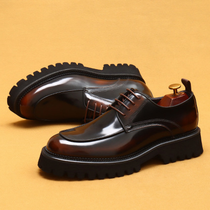 Men's Genuine Leather Round-Toe Platform Elevated Derby Shoes