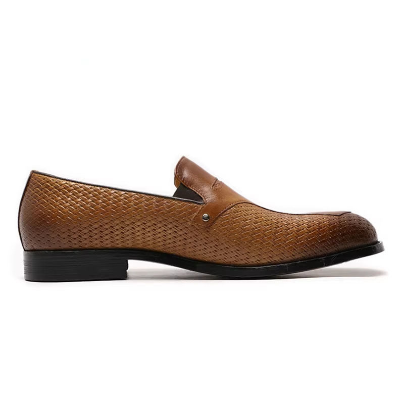 Men's Genuine Leather Loafers with Breathable Braided Texture