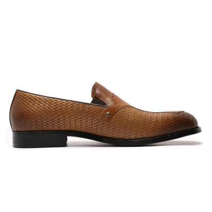 Men's Genuine Leather Loafers with Breathable Braided Texture
