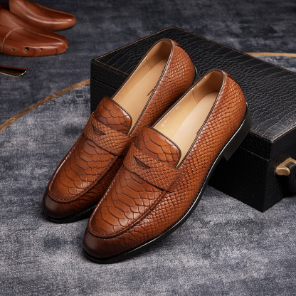 Men's Genuine Leather Handcrafted Snakeskin-Patterned Loafers