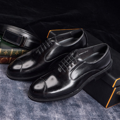 Men's Genuine Leather Pointed-Toe Business Lace-Up Oxford Shoes