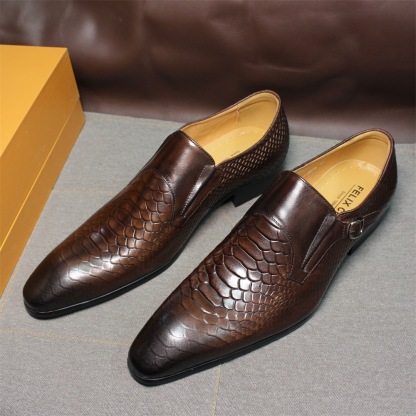 Men's Genuine Leather Crocodile Embossed Pointed Toe Loafers