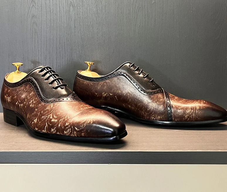 Men's Genuine Leather Printed Brogue Oxford Shoes