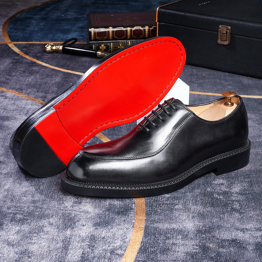 Men's Handmade Full-Grain Leather Oxford Shoes Vintage Burnished Formal Dress Shoes