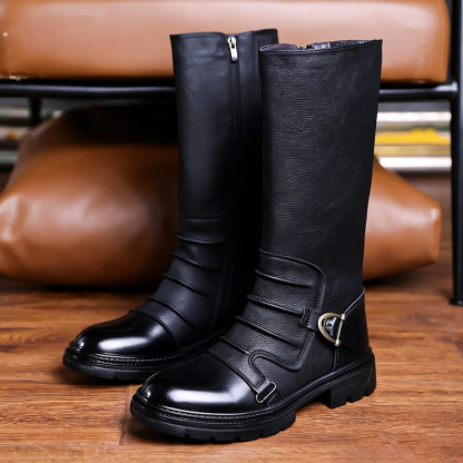 Retro buckle high boots