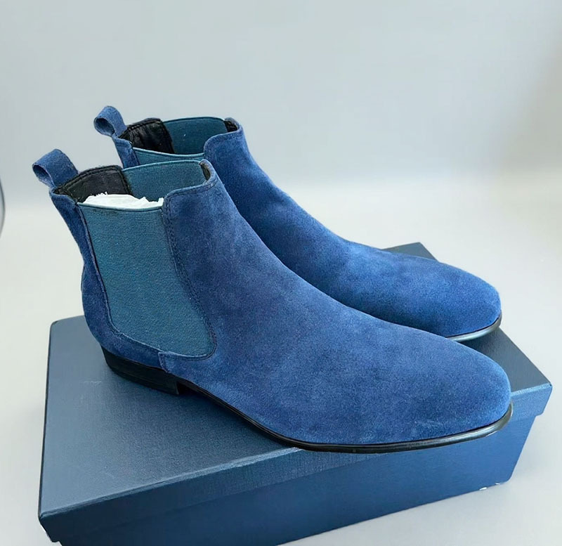 Men's blue leather Chelsea boots