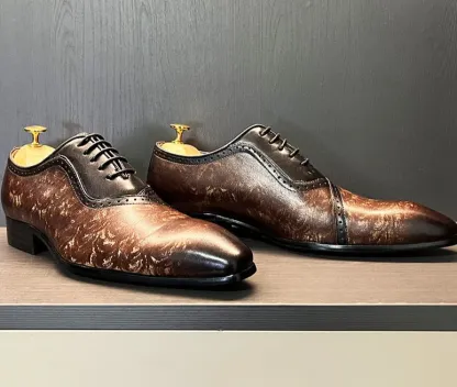 Men's Genuine Leather Printed Brogue Oxford Shoes