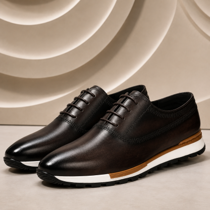 Men's Leather Lace-Up Casual Sneakers – Available in Multiple Colors