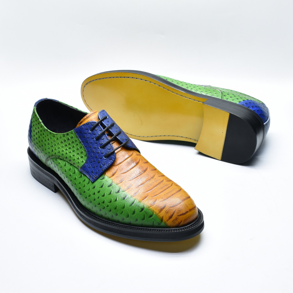 Men's Top-Grain Leather Colorful Snake-Patterned Leather Shoes