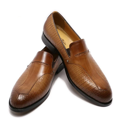 Men's Genuine Leather Loafers with Breathable Braided Texture