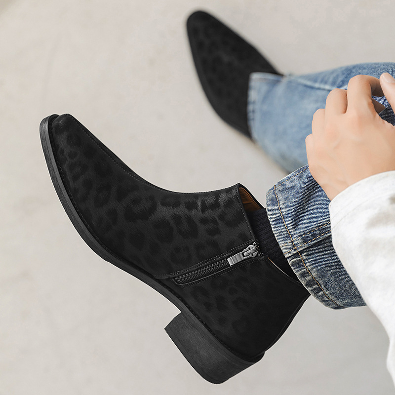 Men's Leopard Print Suede Chelsea Boots