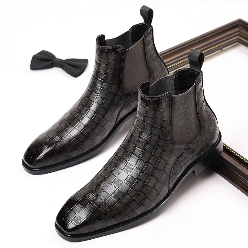 Men's Genuine Leather Brogue Chelsea Boots - Fleece-Lined, Warm & Stylish for Winter