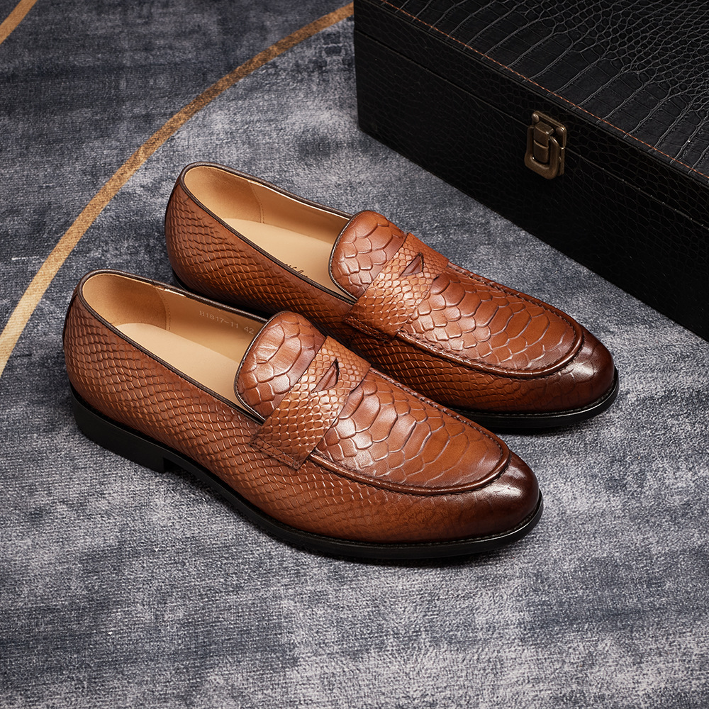 Men's Genuine Leather Handcrafted Snakeskin-Patterned Loafers