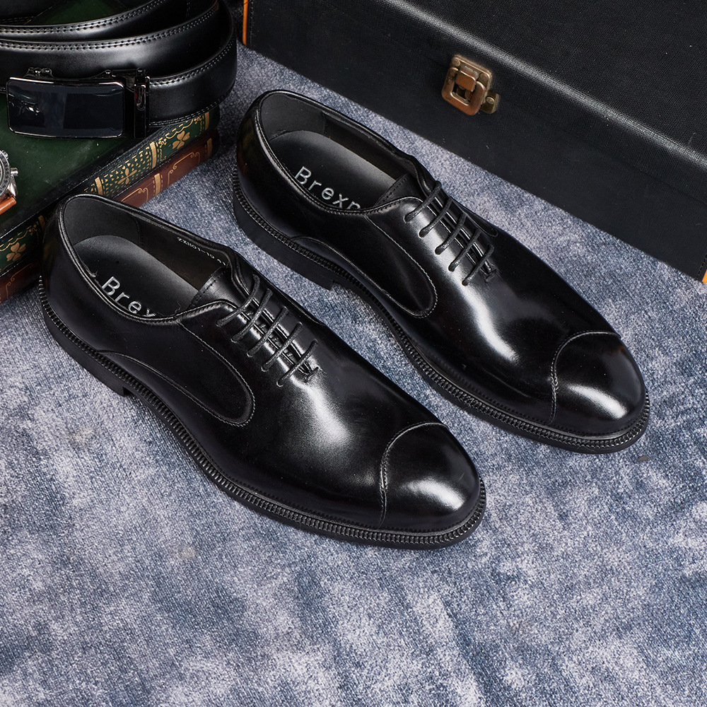 Men's Genuine Leather Pointed-Toe Business Lace-Up Oxford Shoes
