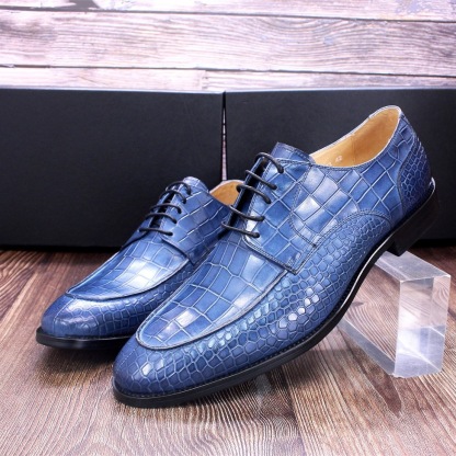 Men's Cowhide Crocodile-Embossed Derby Shoes - Yellow & Blue