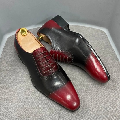 Men's Genuine Leather Color-Blocked Brogued Oxford Shoes