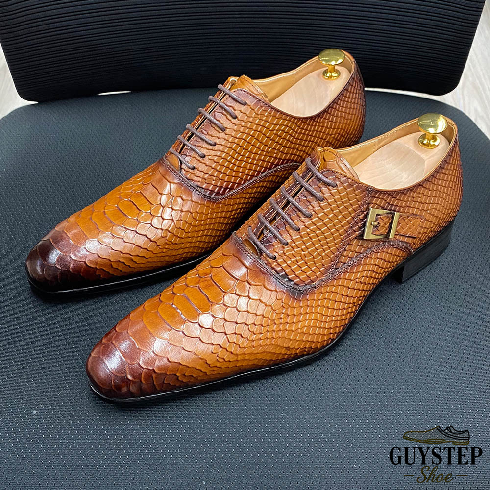 GUYSTEP™ Men's Full-Grain Leather Snake-Embossed Pointed-Toe Formal Oxford Shoes