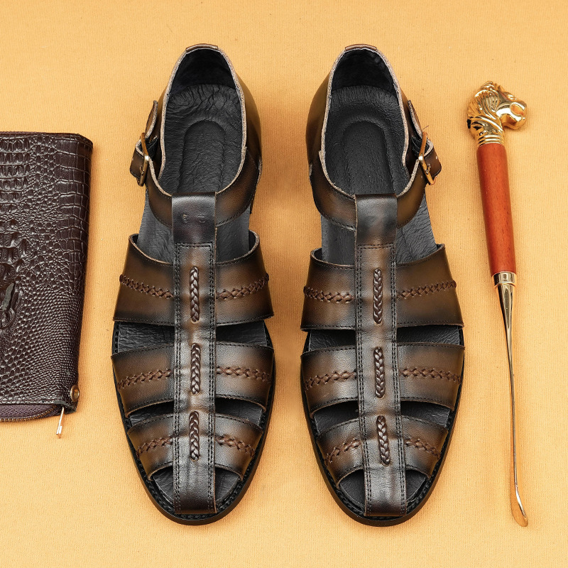 Men's Summer Genuine Leather Vintage Handwoven Roman Sandals