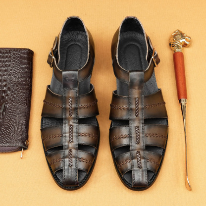 Men's Summer Genuine Leather Vintage Handwoven Roman Sandals