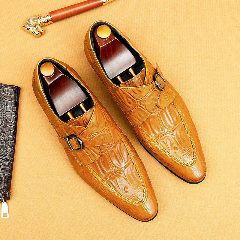 Men's Genuine Leather Formal Buckle Slip-On Business Monk Shoes