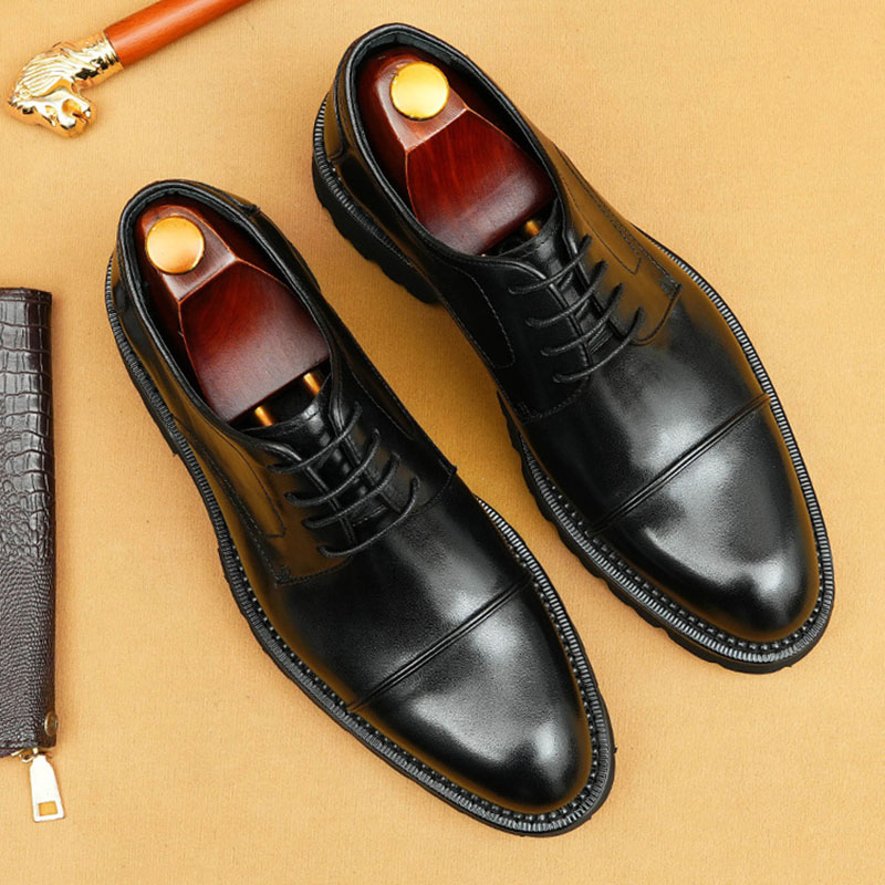 Men's Genuine Leather Distressed Burnished Platform Business-Casual Derby Shoes