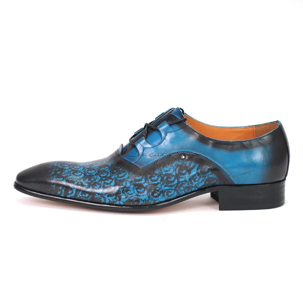 Men's gradient blue printed Oxford dress shoes