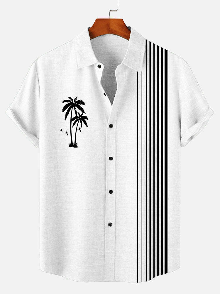 Men's Hawaiian Tiki Party Stripe Print Short Sleeve Shirt