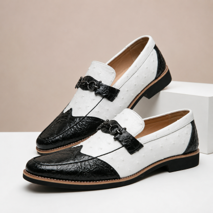 Vintage Pattern Metal Buckle Men Slip On Loafers