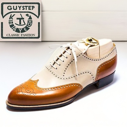 GUYSTEP™Classic brown and white lace-up men's casual leather shoes
