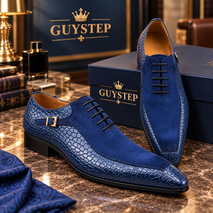 Men’s Blue Suede & Embossed Leather Lace-Up Dress Shoes
