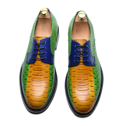 Men's Top-Grain Leather Colorful Snake-Patterned Leather Shoes