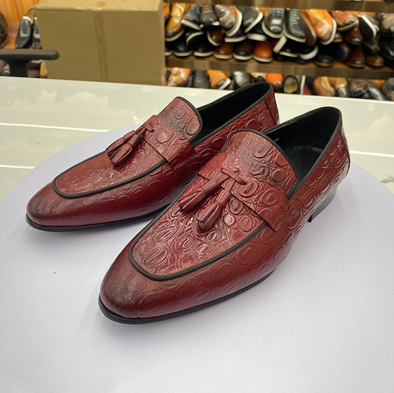 Men's Genuine Leather Croc-Embossed Tassel Loafers